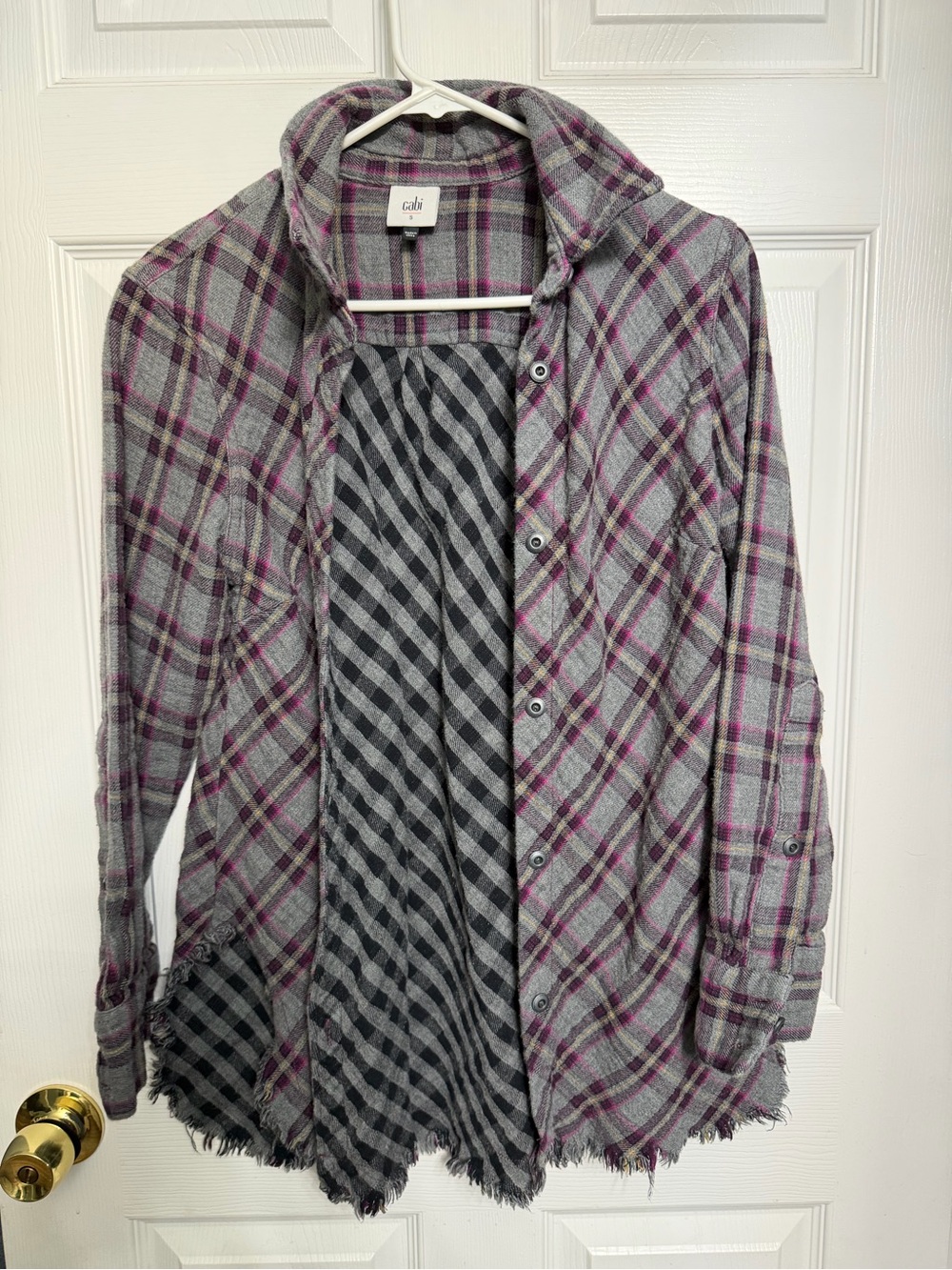 CAbi Gray & Purple Plaid Button-Up Shirt Jacket
